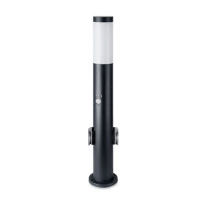 E27 Bollard Lamp 60cm PIR Sensor with 2 EU Plug Sockets Stainless Steel Black IP44