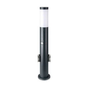 E27 Bollard Lamp 60cm PIR Sensor with 2 EU Plug Sockets Stainless Steel Grey IP44