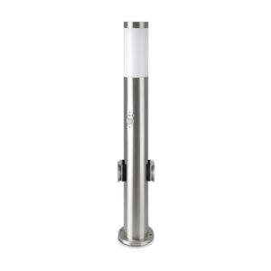 E27 Bollard Lamp 60cm PIR Sensor with 2 EU Plug Sockets Stainless Steel Satin Nickel IP44