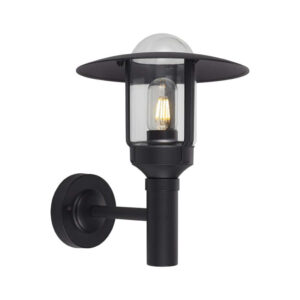 E27 Wall Lamp Holder Clear Glass Matt Black Body