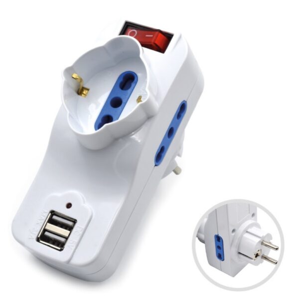 EWENT ADATTATORE COMPATTO CON PRESA ITALIANA E SCHUKO + USB OM13037