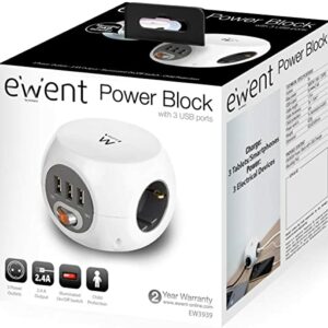 EWENT MULTIPRESA CUBO 3 POSTI CON CARICATORE USB WHITE EW3939