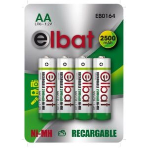 Elbat Confezione da 4 batterie ricaricabili LR6 AA 2500mAh