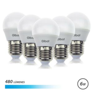 Elbat Confezione da 5 Lampadine LED G45 6W E27 480lm - 6500K Luce Fredda