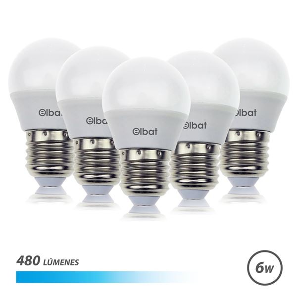 Elbat Confezione da 5 Lampadine LED G45 6W E27 480lm - 6500K Luce Fredda