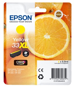 Epson Cart Ink Giallo Xl Per Xp-630 Xp-830 Xp-635, Serie 33 Xl Arancia