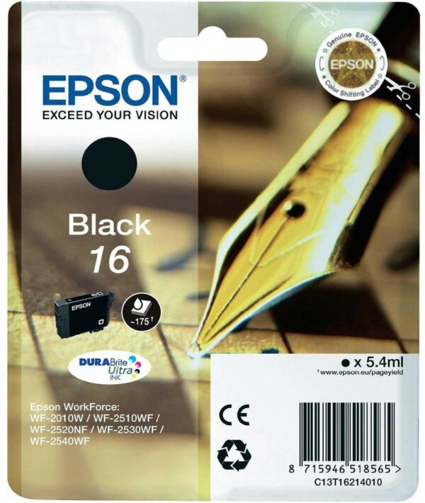 ORIGINALE Epson Cartuccia d'inchiostro nero C13T16214012 16 175 pagine 5,4ml standard