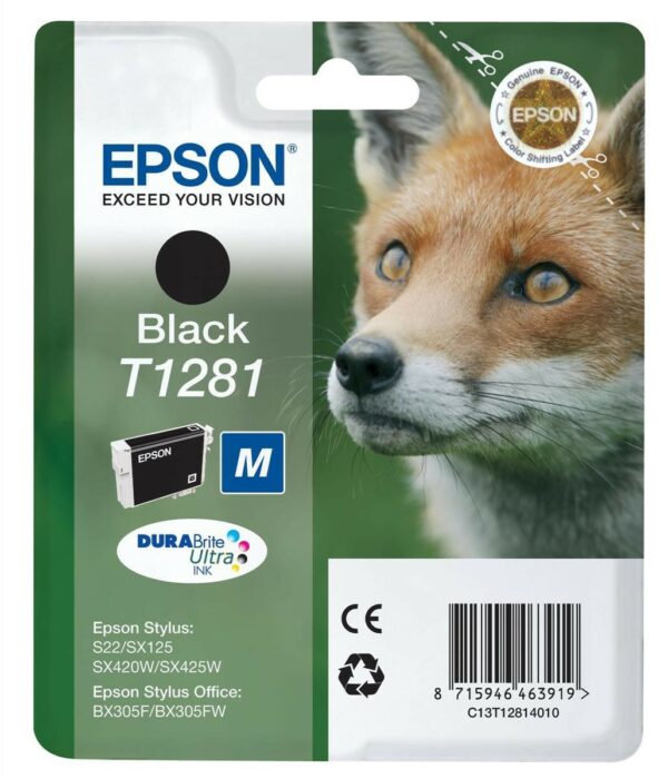 ORIGINALE Epson Cartuccia d'inchiostro nero C13T12814012 T1281 170 pagine 5,9ml