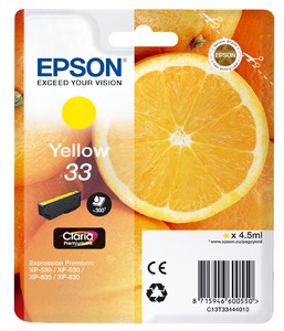 ORIGINALE Epson Cartuccia d'inchiostro giallo C13T33444012 33 300 pagine 4,5ml