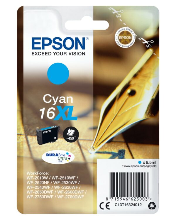 Epson Cart Ink Xl Ciano Per Wf-2510Wf, Wf-2520Nf, Wf-2530Wf Wf-2540Wf Serie 16Xl Penna E Cruciverba