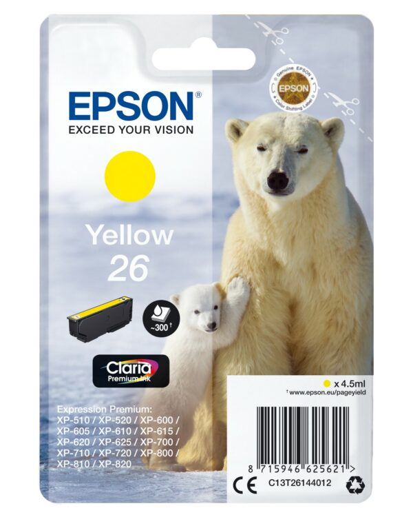 ORIGINALE Epson Cartuccia d'inchiostro giallo C13T26144012 26 300 pagine 4,5ml standard