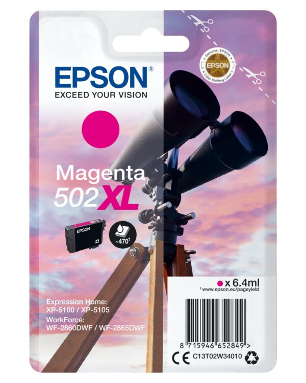 ORIGINALE Epson Cartuccia d'inchiostro magenta C13T02W34010 502XL 470 pagine 6,4ml