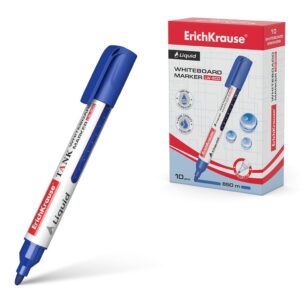 Erichkrause Pennarello per lavagna bianca con inchiostro liquido Liquid Lw-600 - Tecnologia dell'inchiostro gratuita - Punta a forma di proiettile - Colore blu