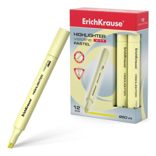 Erichkrause Visioline V-17 Pastello - Pennarello per testo - Punta a scalpello - Inchiostro fluorescente a base d'acqua - Colore giallo