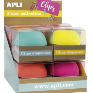 Espositore Clip Apli Fluor Collection - Ø 70x60 mm - 8 Dispenser in 4 Colori - Coperchio Magnetico Soft Touch - Include 50 Clip