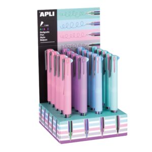 Espositore con penna gel Apli Nordik Collection - 20 unità - Finitura in silicone morbido al tatto - Scrittura con 5 inchiostri gel