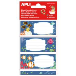 Etichette Adesive Apli Seabed School - Dimensioni 81x36mm - Adesivo permanente di alta qualità - Ideale per identificare libri e quaderni - Design marino colorato