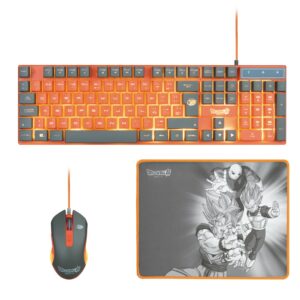 FR-TEC PC Dragon Ball Super PACK Keyboard + Mouse + Mousepad tastiera Mouse incluso USB Grigio, Arancione