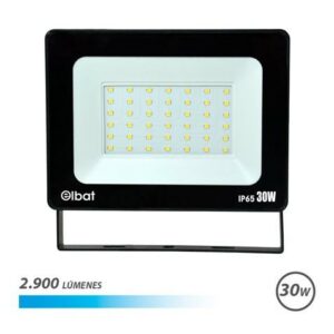 Faretto LED Elbat 30W - Potenza: 30W - Lumen: 2900 - 6.500K Luce Fredda - 30.000 - 50.000 Ore di Vita - Angolo 120º - Protezione: IP65 per Esterno - Colore Nero