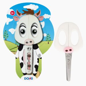 Forbici per la scuola per bambini Dohe - Acciaio inossidabile - Punte arrotondate - Coprilama - Design mucca