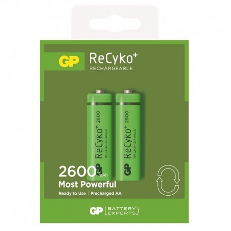 GP ReCyko Confezione da 2 batterie ricaricabili 2600mAh AA 1.2V - Pre-caricate - Ciclo di vita: fino a 1.000 volte