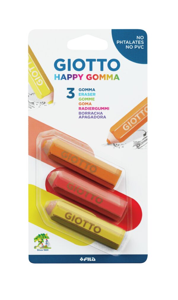 Giotto Happy Eraser Confezione da 3 Gomme - Plastica - Colori Assortiti