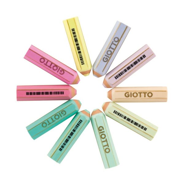 Giotto Happy Gomma Espositore da 40 Gomme - Forma Matita - Per Cancellare Grafite - 10 Colori Pastello