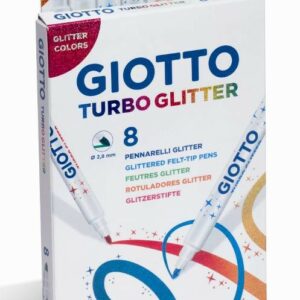 Giotto Turbo Glitter Confezione da 8 Pennarelli - Punta Fine 2,8mm - Inchiostro a Base Acqua - Lavabile - Colori Assortiti