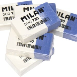 Gomma da cancellare rettangolare Milan Nata 730 Duo - Plastica - Confezionata singolarmente - Colore bianco/blu