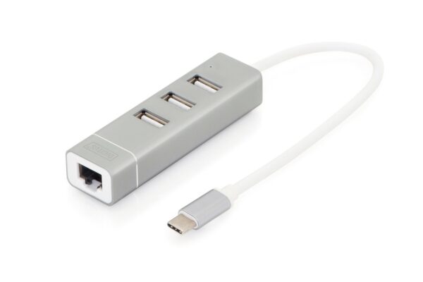 Hub Con 3 Porte Usb 2.0 Tipo "A" E 1 Porta Rete Rj45", Connettore Maschio Tipo "C"