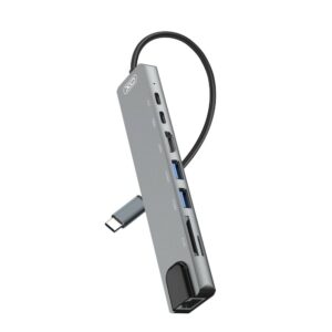 Hub XO USB-C 3.0 con 2x USB-A 3.0, 1x HDMI e 2x USB-C, 1x RJ-45, 1x Lettore MicroSD e 1x Lettore SD