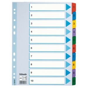 Indice in cartone Esselte con linguette rinforzate - A4 - Numerato 1-10 - Multicolore