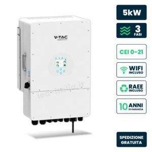 Inverter Fotovoltaico Deye Trifase Ibrido On-Grid/Off-Grid 5kW CEI 0-21 con Schermo LCD Touch a Colori, Smart Meter Integrato, WiFi e TA Inclusi Garanzia 10 Anni IP65