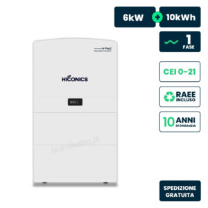 Inverter Fotovoltaico Hiconics HiEnergy Monofase Ibrido ALL-IN-ONE Alta Tensione 6kW On Grid/Off Grid con Accumulo LFP 10kWh, CEI 0-21 Garanzia 10 Anni IP65