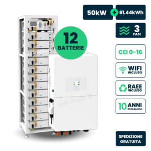 KIT Fotovoltaico 50kW con Inverter Trifase Ibrido 50kW IP20 e Accumulo LFP 61.44 kWh