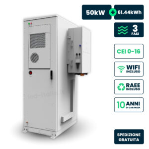 Kit Fotovoltaico Alta Tensione Deye Inverter Ibrido Trifase 50kW e Armadio di Accumulo LiFePO4 61.44kWh, CEI 0-21 CEI 0-16, WiFi e TA Inclusi, Garanzia 10 Anni IP55