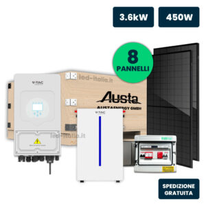 KIT Fotovoltaico Monofase 3kW con Inverter Ibrido, 8 Moduli AUSTA 450W Full Black con Accumulo LFP 6kWh e Quadro Combinato 1-1 AC-DC 3kW