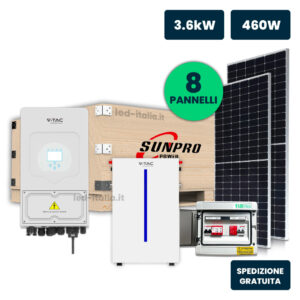 KIT Fotovoltaico Monofase 3kW con Inverter Ibrido, 8 Moduli SUNPRO TIER1 460W Silver Frame con Accumulo LFP 6kWh e Quadro Combinato 1-1 AC-DC 3kW