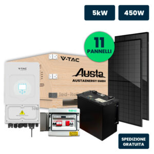 KIT Fotovoltaico Monofase 5kW con Inverter Ibrido, 11 Moduli AUSTA 450W Full Black con Accumulo LFP 10kWh e Quadro Combinato 1-1 AC-DC 5kW