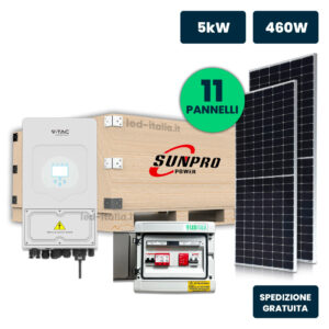 KIT Fotovoltaico Monofase 5kW con Inverter Ibrido, 11 Moduli SUNPRO TIER1 460W Silver Frame, Quadro Combinato 1-1 AC-DC 5kW senza Accumulo