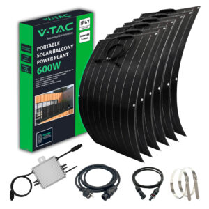 KIT Fotovoltaico Monofase da Balcone da 600W con 6 Moduli Fotovoltaici Flessibili 100W, Microinverter e Struttura di Fissaggio