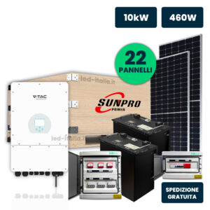 KIT Fotovoltaico Trifase 10kW con Inverter Ibrido, 22 Moduli SUNPRO TIER1 460W Silver Frame con Accumulo LFP 20kWh, Quadri DC 3-3 e AC 1-1 10kW