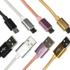 Kit 4 Cavi Micro Usb Mt 1 Guaina Intrecciata Nylon Fino A 2 Ampere Colore Bianco, Nero, Rosa, Oro