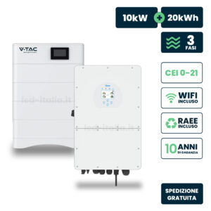 Kit Fotovoltaico Alta Tensione Inverter Ibrido Trifase Deye 10kW con Batteria di Accumulo LFP 20kWh, BMS, Smart Meter, TA, WIFI, CEI-021, IP65 Garanzia 10 Anni