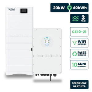 Kit Fotovoltaico Alta Tensione Inverter Ibrido Trifase Deye 20kW con Batteria di Accumulo LFP 40kWh, BMS, Smart Meter, TA, WIFI, CEI-021, IP65 Garanzia 10 Anni