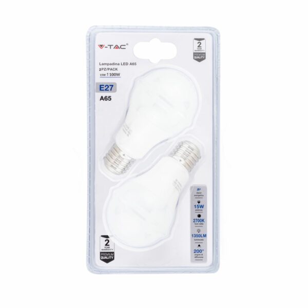 LED Bulb - 15W E27 A65 Thermoplastic 2700K (Blister 2 Pezzi)