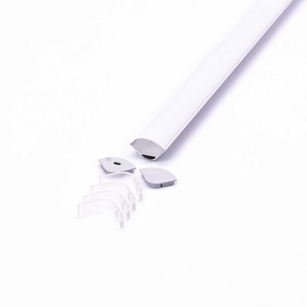 LED Strip Mounting Kit with Diffuser Aluminum Milky Gypsum Corner Round 2000mm