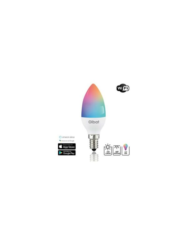 Lampadina LED Elbat Smart Wi-Fi C37 E14 5W 470lm RGB - Temperatura da 2700K a 6000K - Controllo vocale - Telecomando - 3 modalità colore: Freddo, Naturale e Caldo