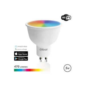 Lampadina LED Elbat Smart Wi-Fi GU10 5W 470lm RGB - Temperatura da 2700K a 6000K - Controllo vocale - Telecomando - 3 modalità colore: Freddo, Naturale e Caldo