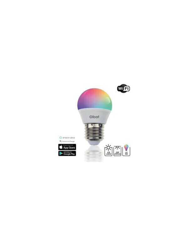 Lampadina LED sferica Elbat Smart Wi-Fi G45 E27 5W 470lm RGB - Temperatura da 2700K a 6000K - Controllo vocale - Telecomando - 3 modalità colore: Freddo, Naturale e Caldo